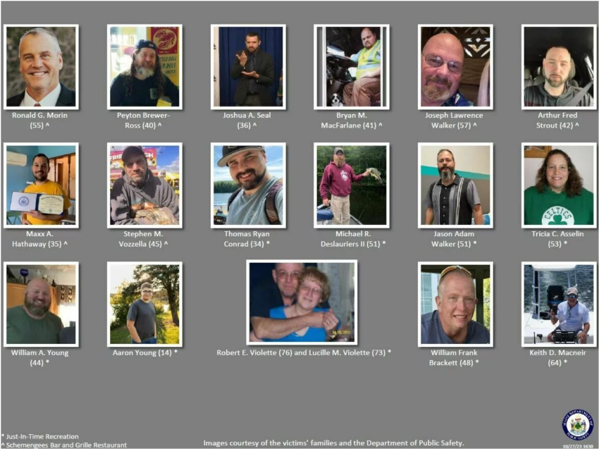 The 18 victims killed in the mass shooting in Lewiston, Maine, on October 25, 2023.