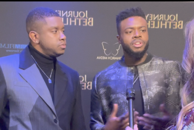 Pentatonix members Matt Sallee and Kevin Olusola speak to The Christian Post at the red carpet premiere of "Journey to Bethlehem" in Beverly Hills, California, on Nov. 3, 2023.