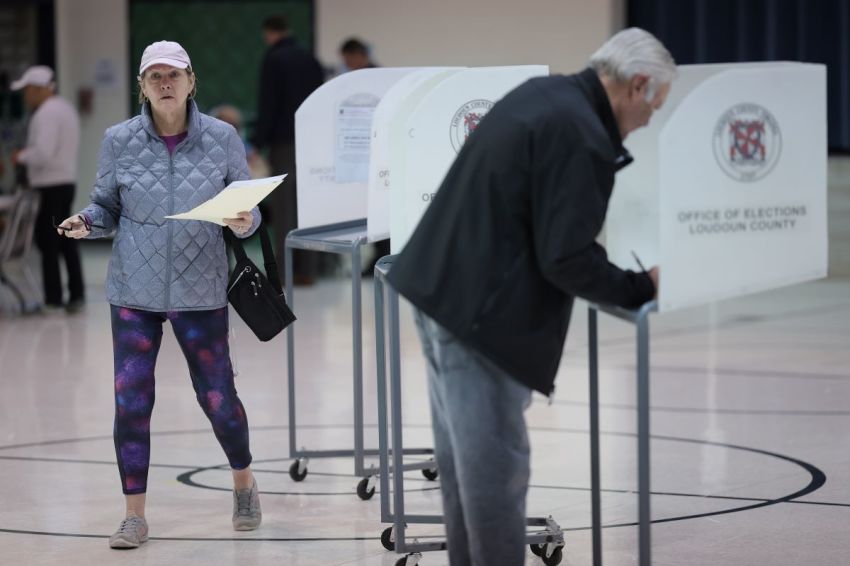 Virginia voters cast their ballots at Newton-Lee Elementary School on November 7, 2023, in Ashburn, Virginia. With control of Virginia's General Assembly at stake, the results of the day's voting could potentially impact the commonwealth's abortion policies as well as the national political future of Youngkin.
