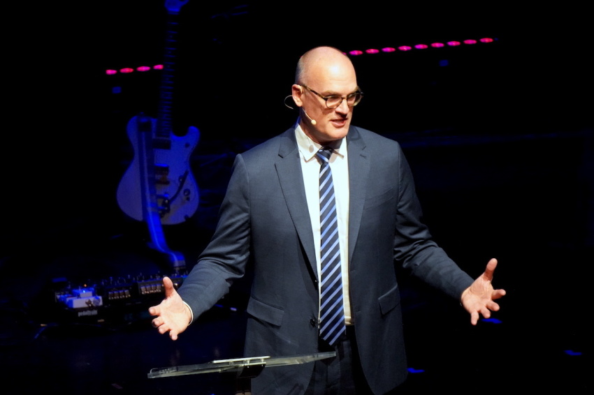Josh Newell, Jesus Film Project executive director, speaks about the behind-the-scenes making of the new "JESUS" movie at a Museum of the Bible in Washington, D.C. on Nov. 30, 2023.