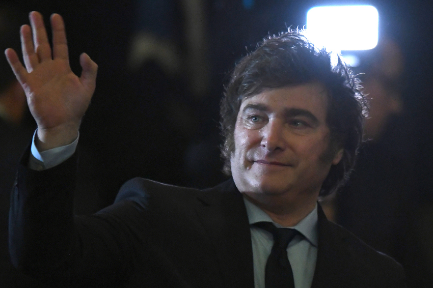 Argentina's president, Javier Milei, arrives at the Colon Theater for a gala event on December 10, 2023, in Buenos Aires, Argentina. 