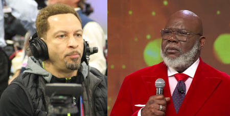 Fox Sports 1 analyst Chris Broussard (L) and televangelist T.D. Jakes (R).