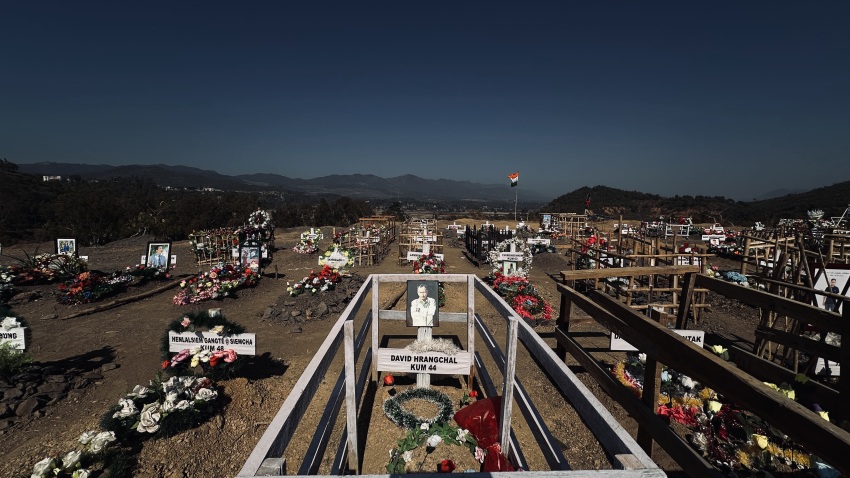 A mass grave in Churachandpur district for Kuki-Zo people killed in an ethnic violence in Manipur state, India.