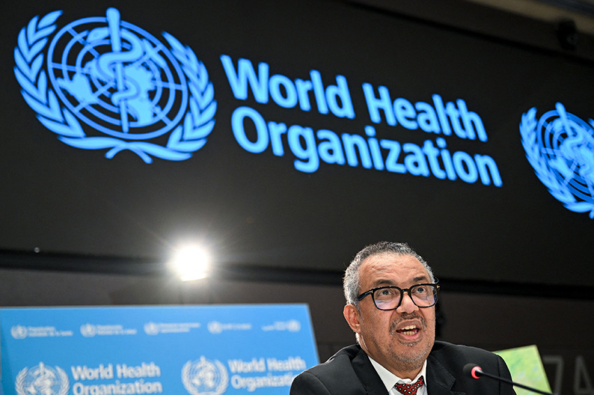 World Health Organization (WHO) chief Tedros Adhanom Ghebreyesus looks on during a press conference on the World Health Organization's 75th anniversary in Geneva, on April 6, 2023.