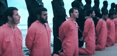 A screengrab from a video of the Feb. 15, 2015 execution of 21 Coptic Orthodox Christians in Libya by Islamic State terrorists.