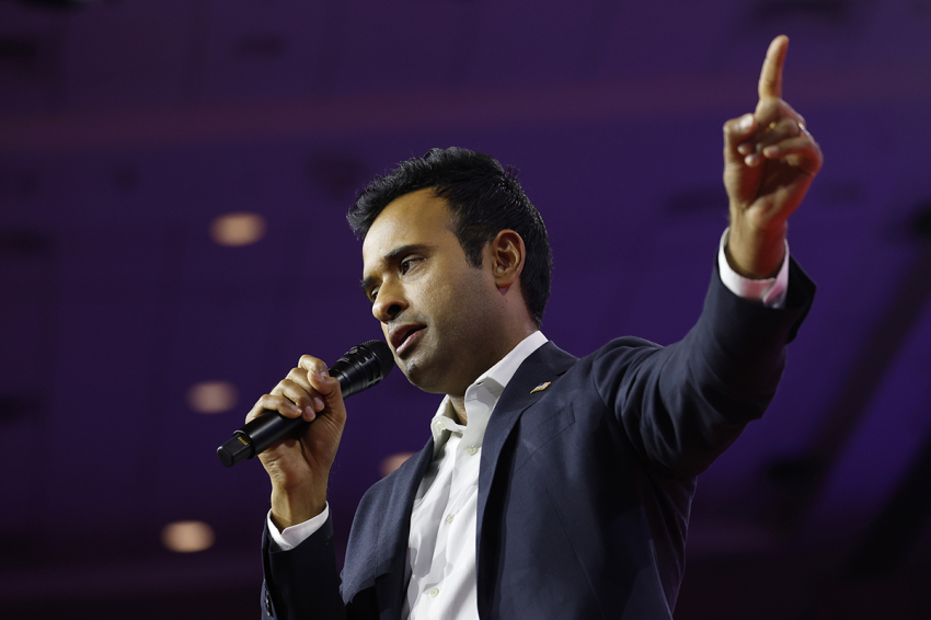 Former Presidential candidate Vivek Ramaswamy, speaks at the Conservative Political Action Conference (CPAC) at the Gaylord National Resort Hotel And Convention Center on February 24, 2024, in National Harbor, Maryland. Attendees descended upon the hotel outside Washington D.C. to participate in the four-day annual conference and hear from conservative speakers from around the world who range from journalists, U.S. lawmakers, international leaders and businessmen.