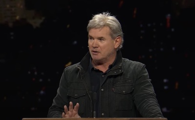 Pastor Jack Hibbs of Calvary Chapel Chino Hills, California, preaching a sermon on Sunday, March 17, 2024.