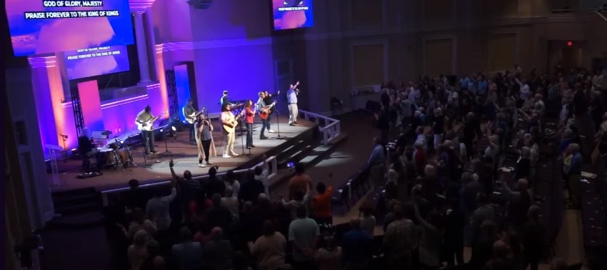 Participants take part in a worship service held at Harvest Church of Dothan, Alabama, in March 2024.