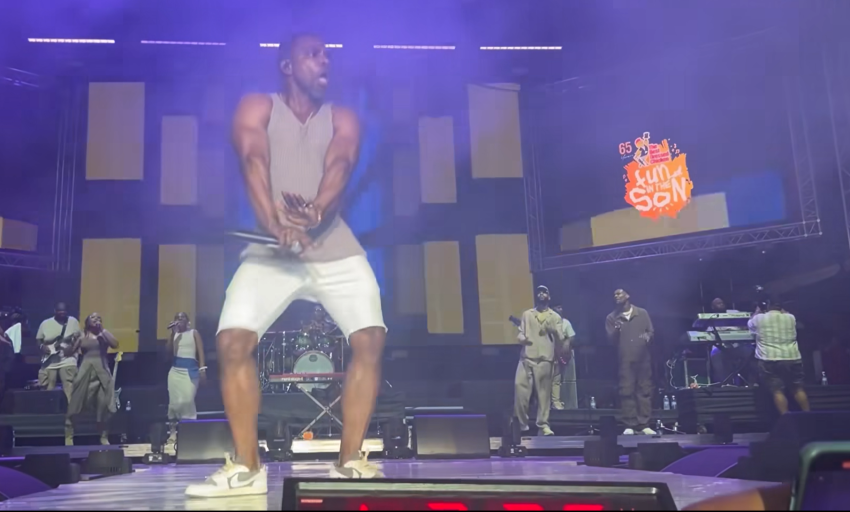 Gospel singer Kirk Franklin dances on stage at the "Fun in the Son" gospel concert in Kingston, Jamaica, on April 20, 2024.