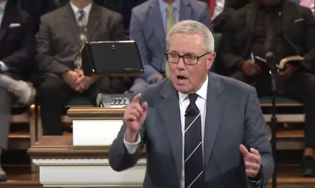 Pastor Loran Livingston delivers a homily at Central Church in Charlotte, North Carolina, on April 14, 2024.