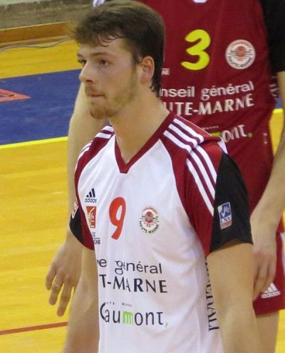 Ludovic Duee plays in a volleyball match in 2014 in Paris, France.