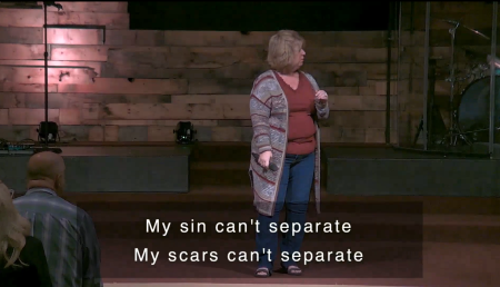 Pastor Ken Barner's wife, Rhonda, stopped singing a moment after the lights came back on following a blackout at Crossroads Ministries in Finleyville, Pennsylvania, as an F1 tornado hit the church on May 11, 2024.