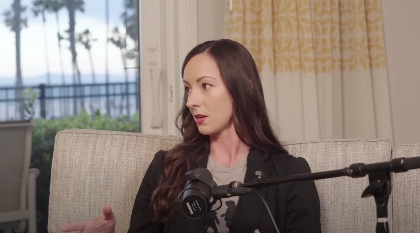 Jessica Tapia, a former teacher at Jurupa Valley High School of Jurupa Valley, California, being interviewed by Seth Gruber in April 2023.