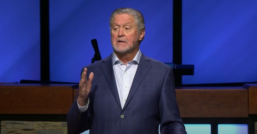 Pastor Steve Gaines of Bellevue Baptist Church of Memphis, Tennessee, preaching a sermon in April 2024.