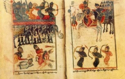 A 15th century depiction of the 451 battle of Avarayr.