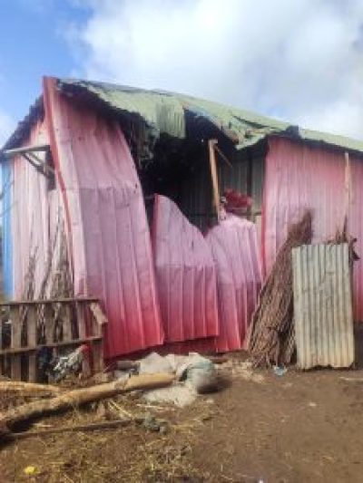 Destroyed home of Mohammad Abdul on outskirts of Kismayo, Somalia, in May 2024. 
