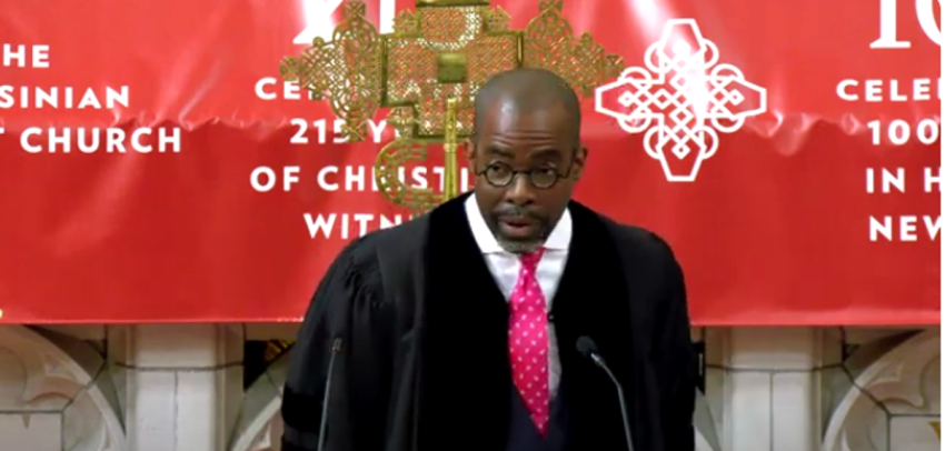 Raschaad Hoggard, executive minister of Abyssinian Baptist Church in Harlem, New York, addresses his congregation, June 2, 2024.
