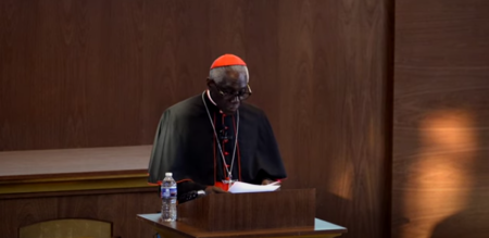 Cardinal Robert Sarah gives an address at The Catholic University of America in Washington, D.C., on June 13, 2024.