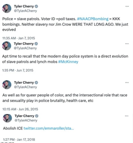 Tyler Cherry explicitly called for the abolition of ICE and likened modern-day police to a "slave patrol," according to recently unearthed tweets from years ago.