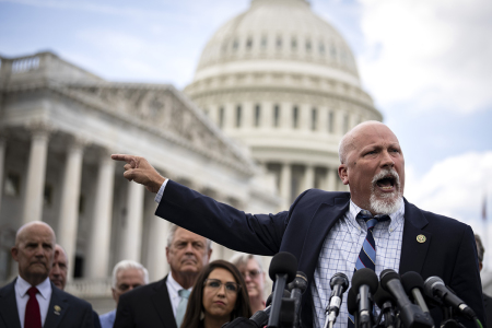 Rep. Chip Roy, R-Texas, speaks at a news conference with members of the House Freedom Caucus outside the U.S. Capitol on Sept. 12, 2023, in Washington, D.C.