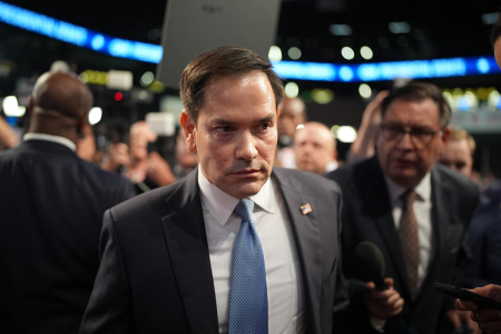 U.S. Sen. Marco Rubio, R-Fla., speaks to reporters in the spin room following the CNN Presidential Debate between U.S. President Joe Biden and Republican presidential candidate, former U.S. President Donald Trump at the McCamish Pavilion on the Georgia Institute of Technology campus on June 27, 2024, in Atlanta, Georgia. President Biden and former President Trump are faced off in the first presidential debate of the 2024 campaign.