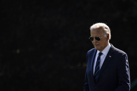 President Joe Biden walks out of the Oval Office toward Marine One on the South Lawn of the White House in Washington, D.C., on July 15, 2024.