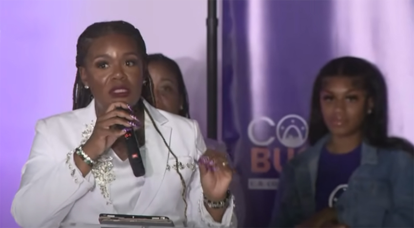 Rep. Cori Bush, D-Mo., speaks to campaign supporters after losing her party's primary election on August 6, 2024.