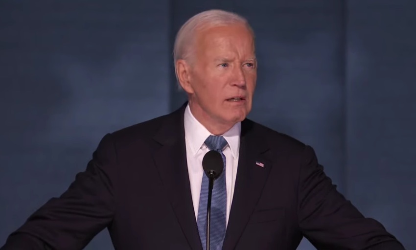 President Joe Biden speaks at the Democratic National Convention in Chicago, Illinois, on Monday, Aug. 19, 2024.