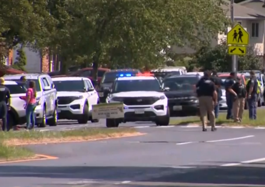Law enforcement officers respond to a shooting at Joppatowne High School in Joppa, Maryland, on Sept. 6, 2024.