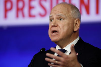 Then Democratic vice presidential candidate, Minnesota Gov. Tim Walz, speaks during a debate at the CBS Broadcast Center on Oct. 1, 2024, in New York City. This is expected to be the only vice presidential debate of the 2024 general election.