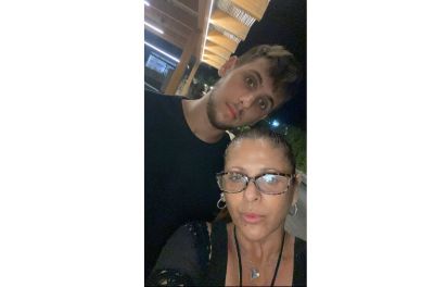 Ron Shermer (L) and his mother Sigalit Shemer (R) take a selfie together. 