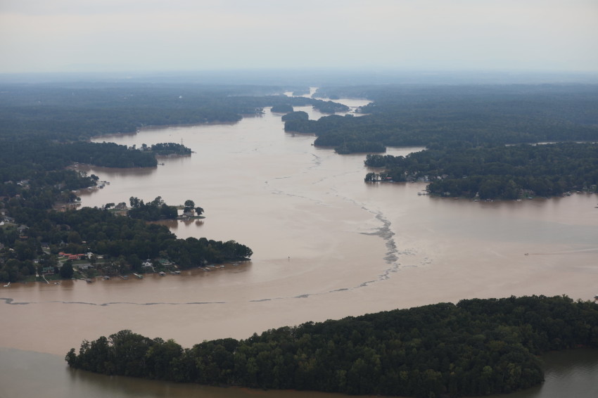 An aerial photo of Hurricane Helene damage in North Carolina.