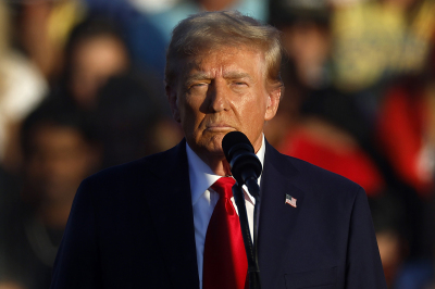Republican presidential nominee, former President Donald Trump addresses a campaign rally at the Butler Farm Show grounds on Oct. 05, 2024, in Butler, Pennsylvania. This is the first time that Trump has returned to Butler since he was injured during an attempted assassination on July 13.