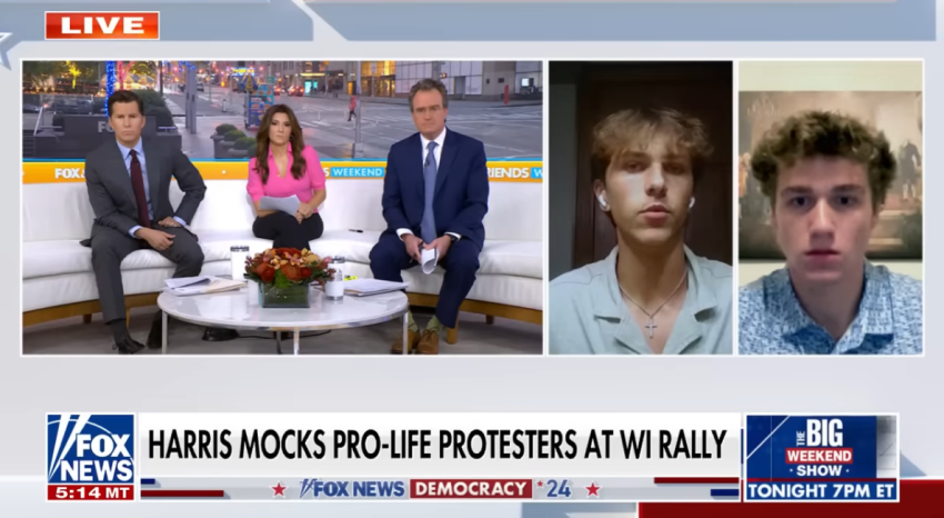 Grant Beth and Luke Polaske attended the Harris-Walz rally at the University of Wisconsin-La Crosse last week when they shouted phrases like “Christ is King!” as Harris spoke about abortion rights.