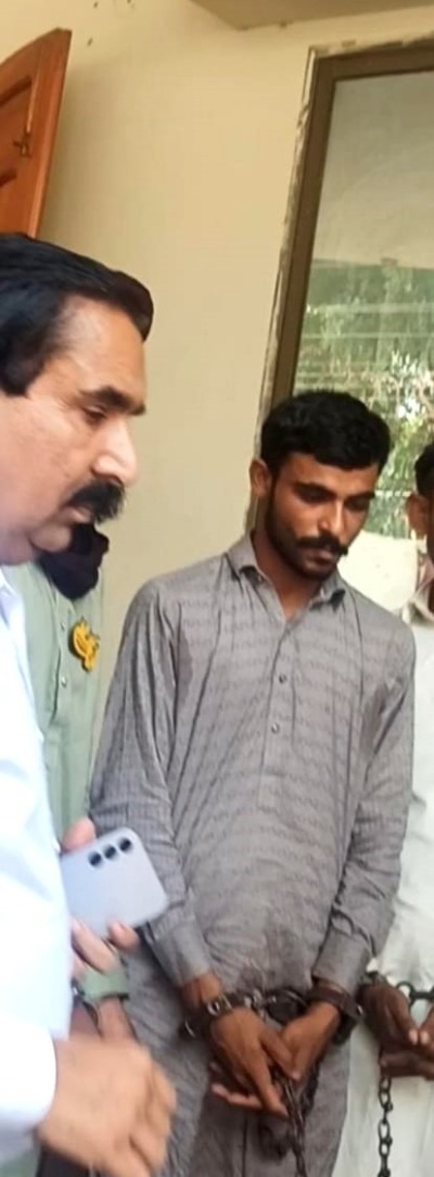 Chand Shamaun in shackles at hearing on blasphemy charges filed in June 2024.