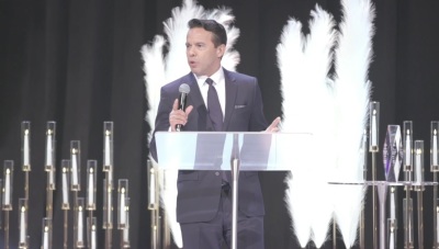The Rev. Samuel Rodriguez, president of the National Hispanic Christian Leadership Conference, speaks at The King's University gala on Oct. 17, 2024 where he was honored by receiving the Jack Hayford Lifetime Achievement Award.