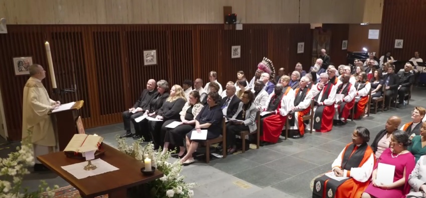 The Rt. Rev. Sean Rowe speaks at the service held to formally install him as presiding bishop of The Episcopal Church on Saturday, Nov. 2, 2024 at The Chapel of Christ the Lord in New York, New York.