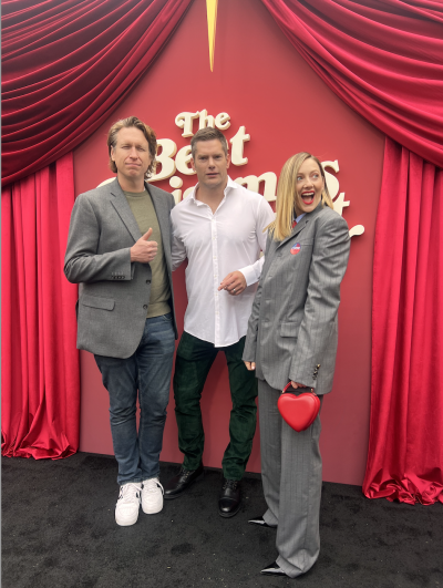 Pete Holmes, Dallas Jenkins and Judy Greer at the premiere of "The Best Christmas Pageant Ever" in Los Angeles, Calif.