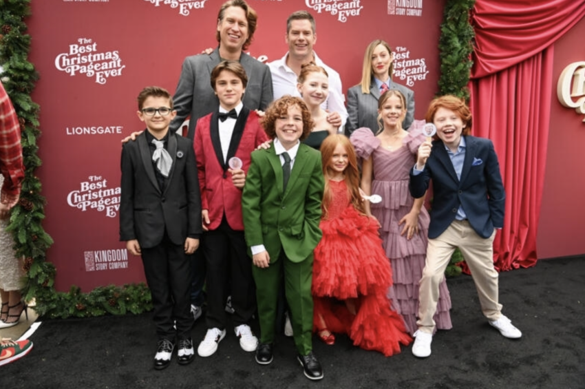 (L-R) Sebastian Billingsley-Rodriguez, Mason Nelligan, Pete Holmes, Essek Moore, Dallas Jenkins, Beatrice Schneider, Kynlee Heiman, Judy Greer, Lorelei Olivia Mote and Ewan Wood attend "The Best Christmas Pageant Ever" Los Angeles Premiere at The Grove on Nov. 02, 2024, in Los Angeles, California.