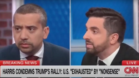 Ryan James Girdusky, right, engages with journalist Mehdi Hasan on CNN's