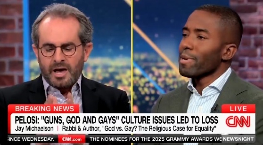 Panelists Shermichael Singleton (right) and Jay Michaelson (left) speak during an episode of "CNN News Night with Abby Phillip" that aired on Nov. 8, 2024.