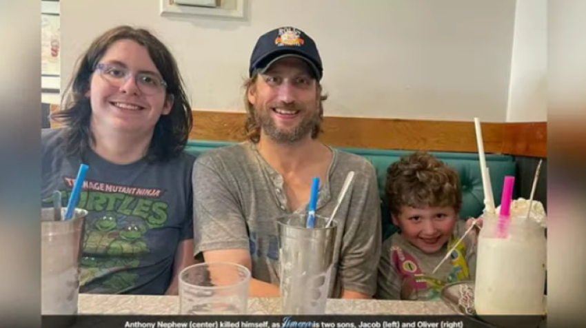 A screenshot showing Anthony Nephew (center) with his two sons, Jacob (left) and Oliver (right).
