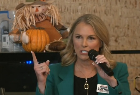 Texas Representative-elect Shelley Luther speaks during an October 2024 event.