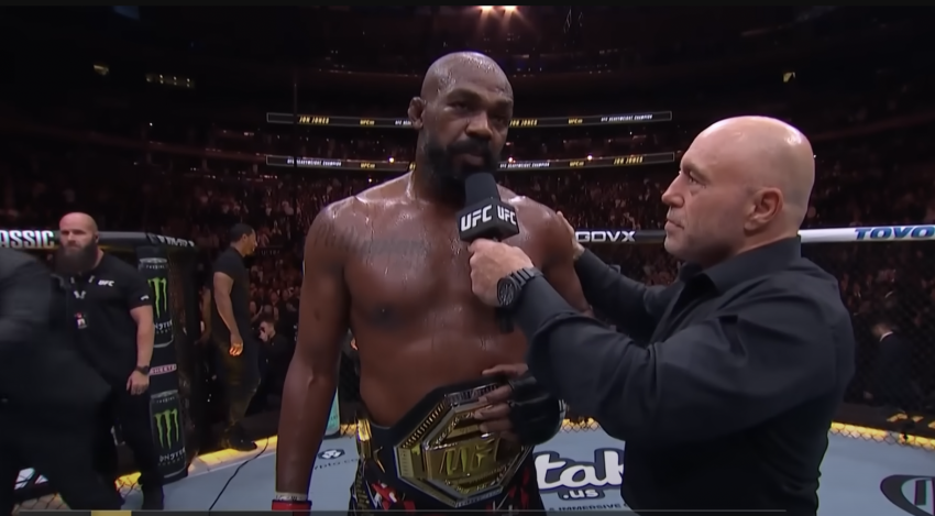 Jon "Bones" Jones being interviewed by Joe Rogan after a UFC fight in Madison Square Garden, New York City, on Nov. 16, 2024.
