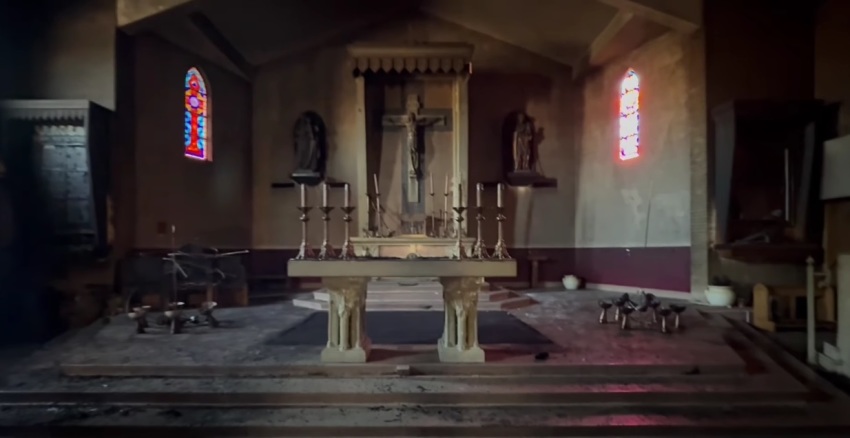 The sanctuary of St. Anthony of Padua Catholic Church in Casa Grande, Arizona, following a fire that was intentionally set on Oct. 18, 2024.
