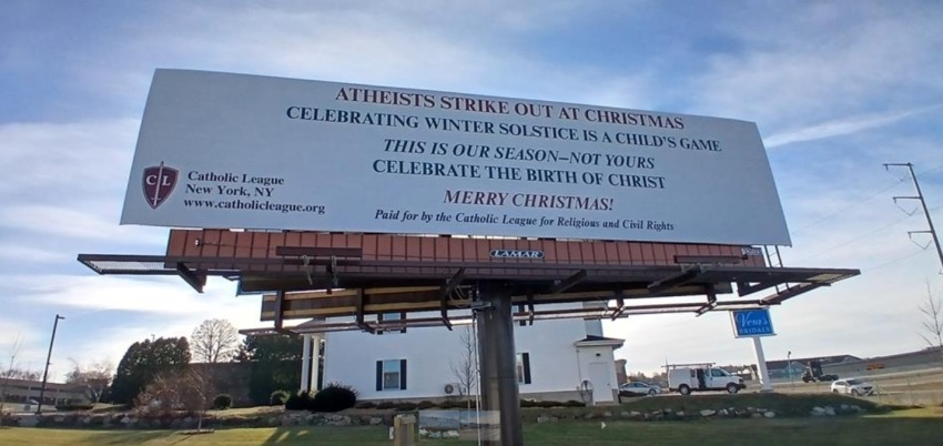 The Catholic League sets up a Christmas billboard in the Madison, Wisconsin area in December 2024 in response to a display by the atheist group Freedom From Religion Foundation.