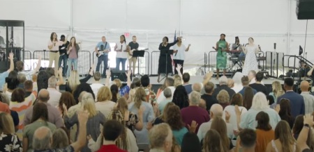 A worship service being held at Revival Today Church in Moon Township, Pennsylvania, on July 21, 2024.