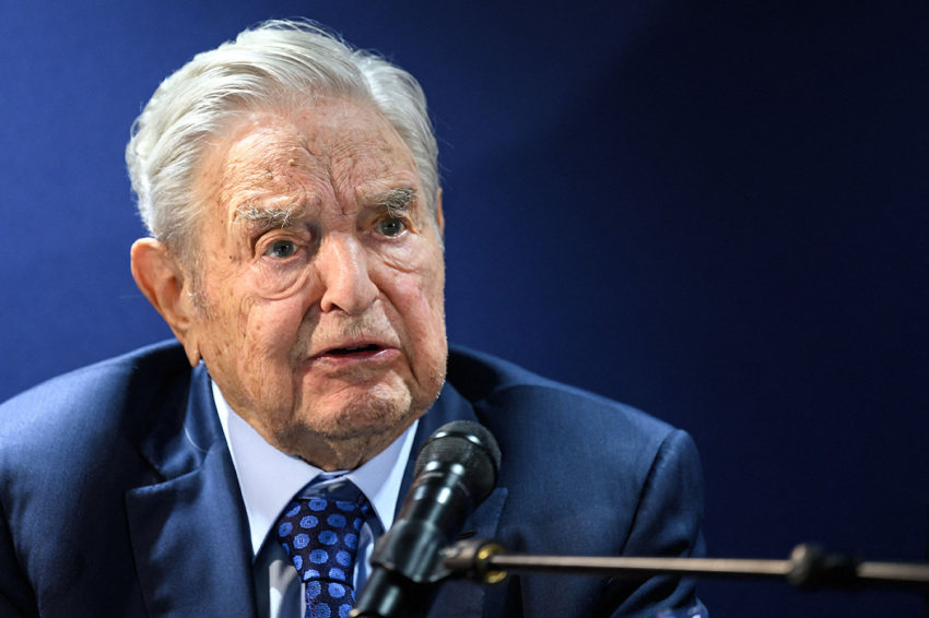 George Soros answers questions after delivering a speech on the sidelines of the World Economic Forum's annual meeting in Davos, Switzerland, on May 24, 2022.
