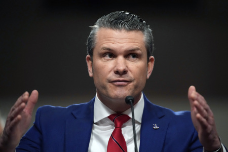Secretary of War Pete Hegseth testifies during his Senate Armed Services confirmation hearing on Capitol Hill on Jan. 14, 2025, in Washington, D.C.