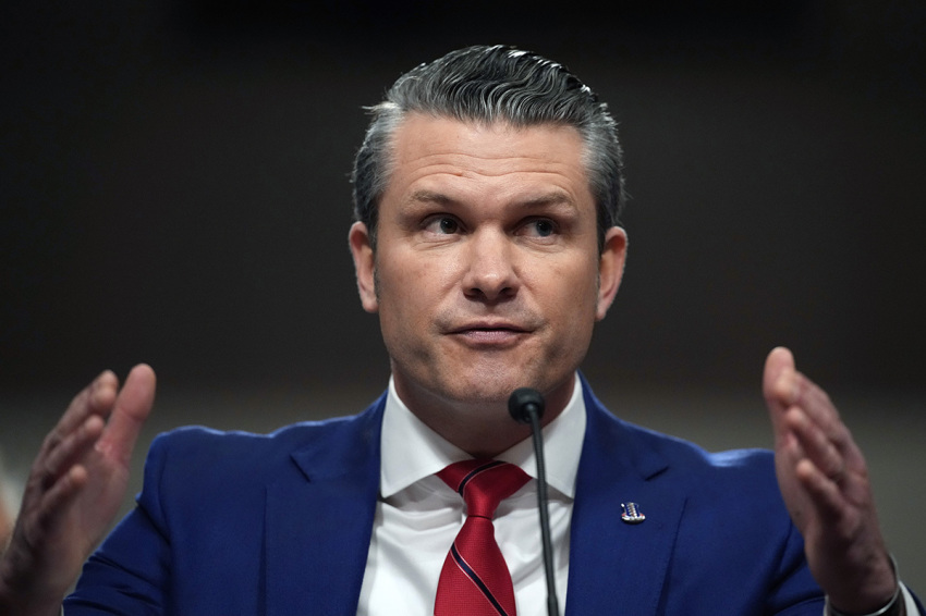 Secretary of War Pete Hegseth testifies during his Senate Armed Services confirmation hearing on Capitol Hill on Jan. 14, 2025, in Washington, D.C.
